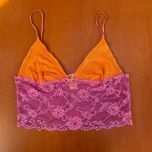 Leigh Bantivoglio Y2K orange & pink lace Bralette cami Top